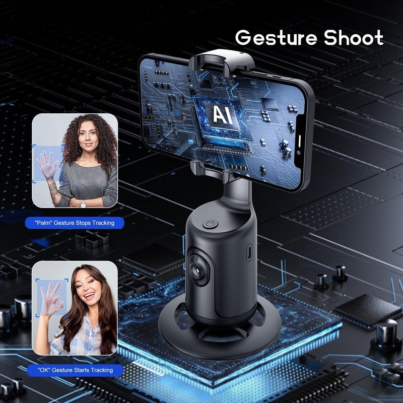 Green House Auto Face Tracking Phone Holder & Mount, 360°Fast Rotation, Gimbal Stabilizer for Influencer Content Creating Vlog, YouTube, TikTok, Gesture Recognization, GH-USTTA-BK - Image 3